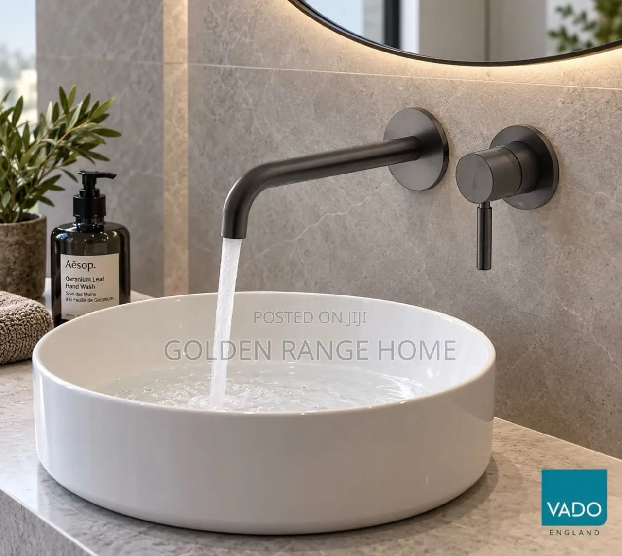 Brushed Grey Wall Mount Basin Tap