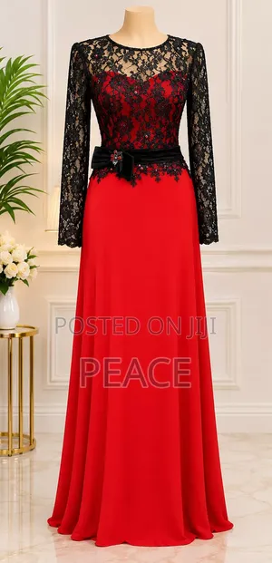Elegant Red and Black Lace Dinner Gown
