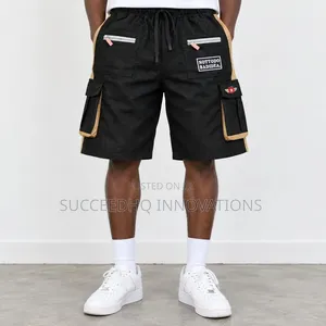 Men's Black Cargo Short Utility Summer Shorts With Zipper Pockets