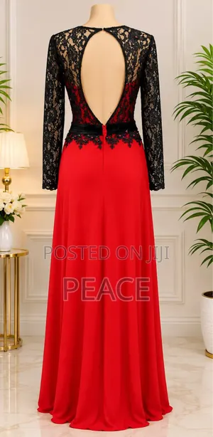 Elegant Red and Black Lace Dinner Gown