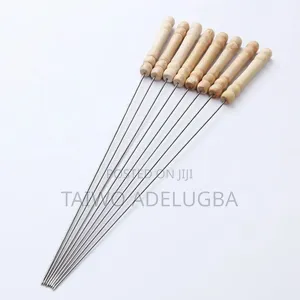 Wooden Head Stainless Steel BBQ Skewers 