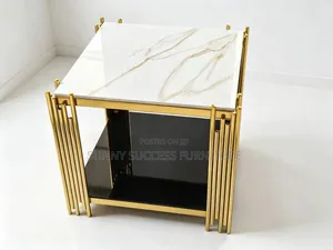 Marble-Top Side Table With Gold Metal Frame