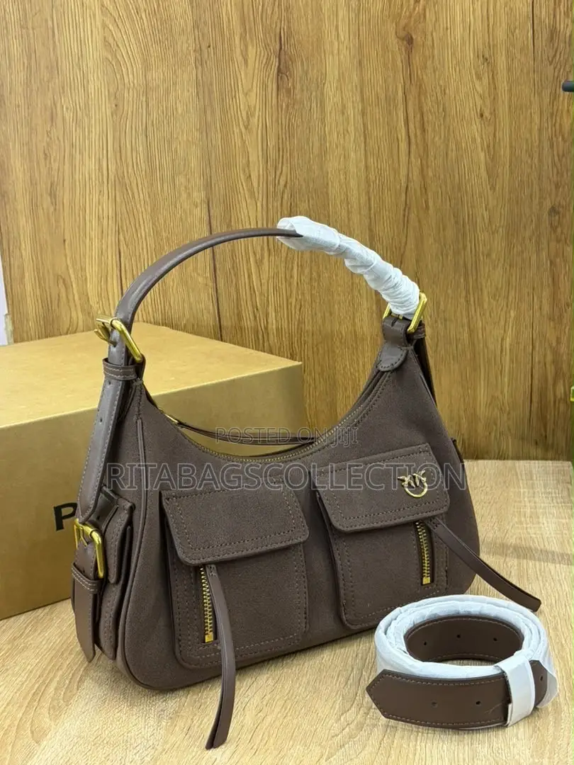 Pinko Suede Cargo Hobo Shoulder Bag