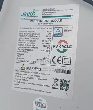 450watt Jinko Solar Panel Mono