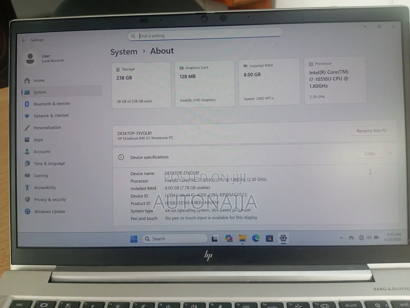 Laptop HP EliteBook 840 G8 8GB Intel Core i7 HDD+SSD 256GB