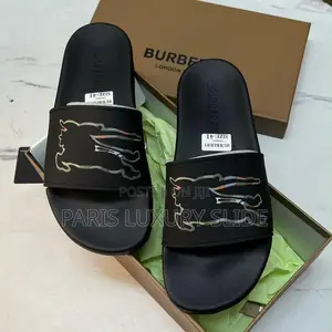 BURBERRY London Slides Black Luxury Designer Palm Slippers With Box