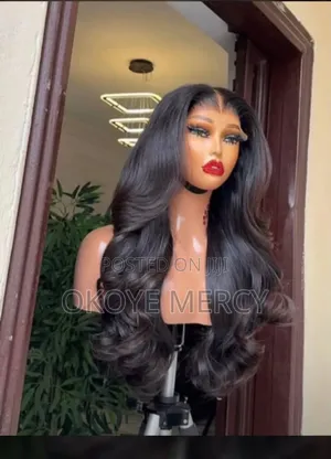 Luxurious Jet Black Bouncy Curls Human Hair Wig - Middle Part