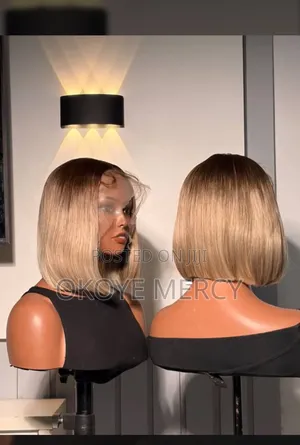 Chic Blunt Bob Blonde Human Hair Wig With Dark Roots
