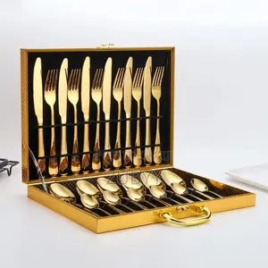 24 Pics Gold Spoon Box Cutlery Set