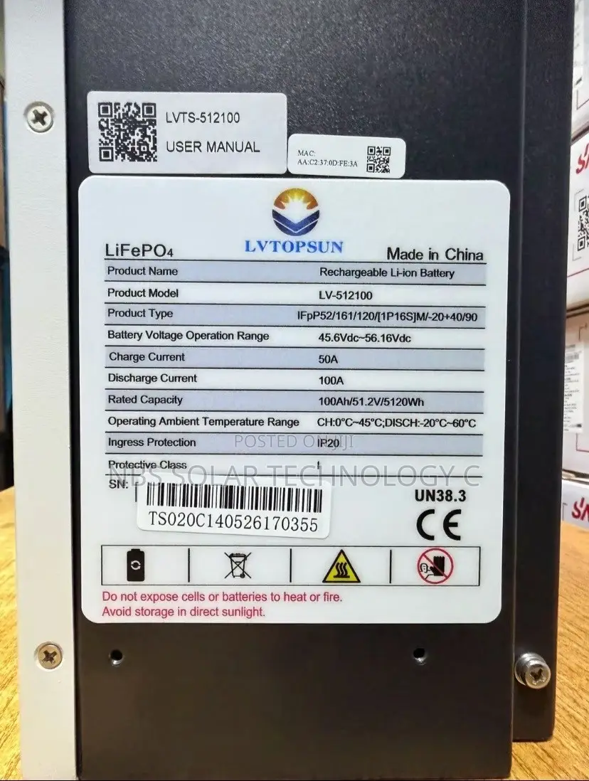 5kwh 51.2v Lvtopsun Lithium Ion Phosphate Battery