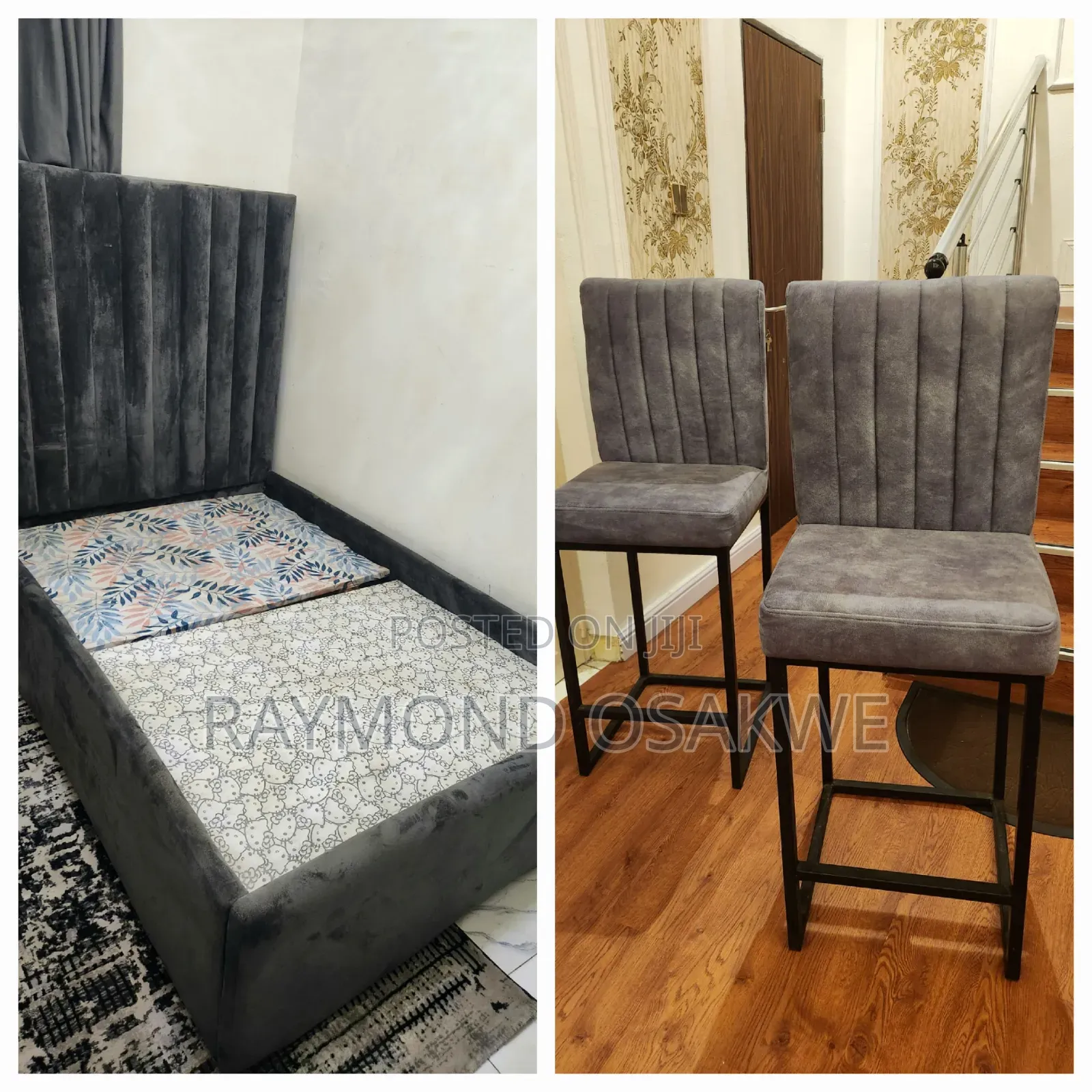 (Bed+centre Rug) & (Kitchen/Salon Stools)