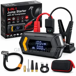 5 in 1 Portable Car Jump Starter With Air Compressor - Tyre Inflator