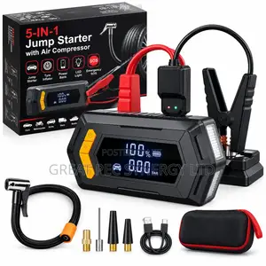 5 in 1 Portable Car Jump Starter With Air Compressor - Tyre Inflator