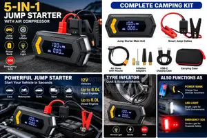 5 in 1 Portable Car Jump Starter With Air Compressor - Tyre Inflator