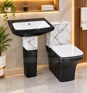 Complete Set of Water Closet Black and White