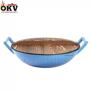 36cm Enamel Cast Iron Wok With Wooden Lid