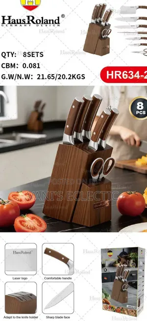 HausRoland 8-Piece Stainless Steel Knife Set With Wooden Block