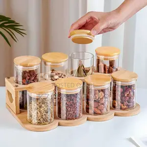 Glass Spice Jar Set With Wooden Rack and Spoons