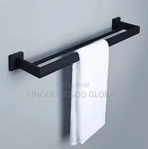 Black Wall-Mounted Bathroom Towel Rack With Shelf