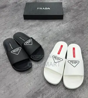 Prada Milano Luxury Designer Slider Sandals | Black & White