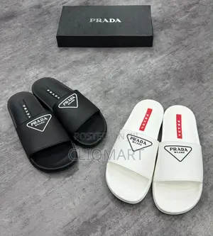 Prada Milano Luxury Designer Slider Sandals | Black & White
