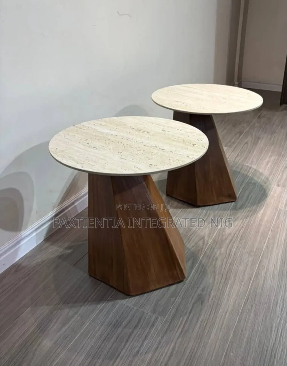 Marble Top Side Stool With Pentagonal Base Shape.