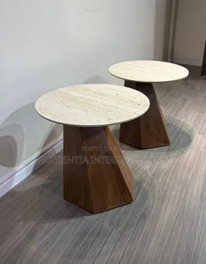 Marble Top Side Stool With Pentagonal Base Shape.