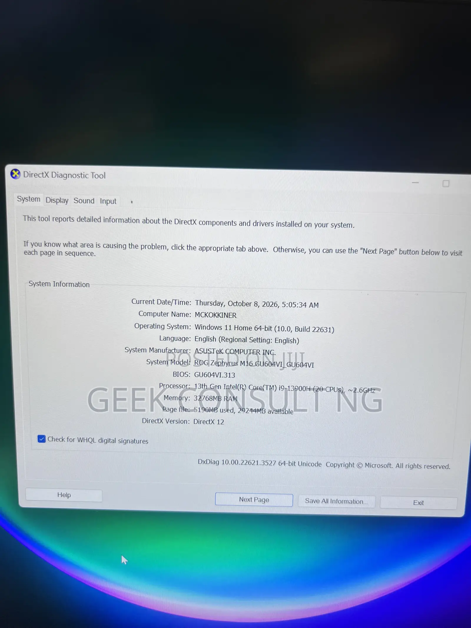 Laptop Asus ROG Zephyrus M16 32GB Intel Core i9 SSD 1T
