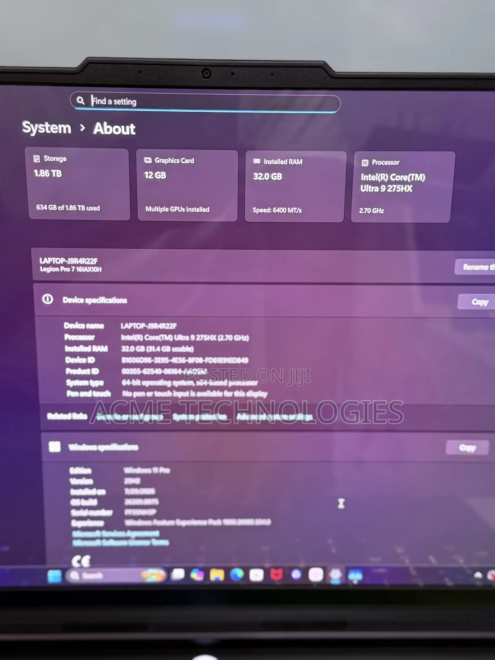 Laptop Lenovo Legion Pro 7 32GB Intel Core Ultra 9 SSD 2T
