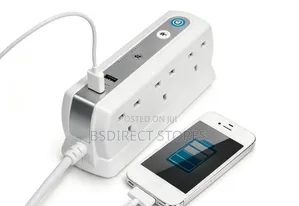 Masterplug WHITE Six Socket Extension Lead With USB - 1m