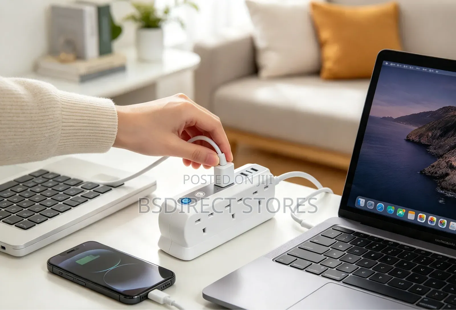 Masterplug WHITE Six Socket Extension Lead With USB - 1m
