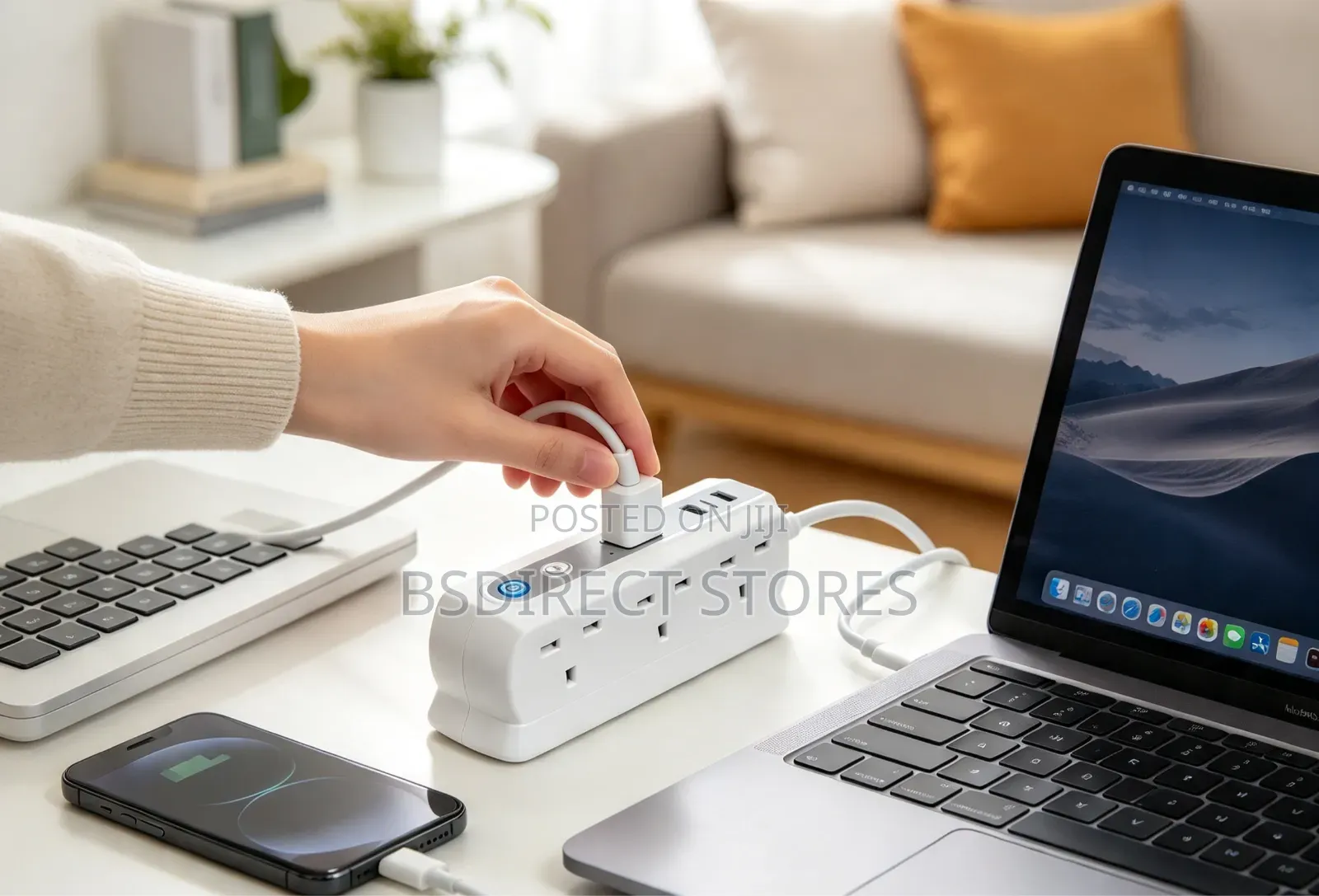 Masterplug WHITE Six Socket Extension Lead With USB - 1m