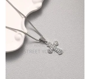 Unisex Titanium Steel Cross Pendant Necklace,70cm Chain Colored Zircon
