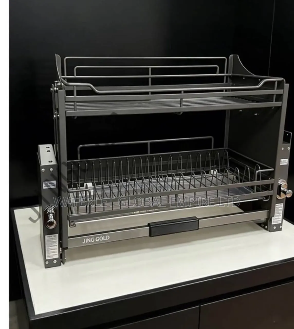 2-Tier Pull-Down Kitchen Cabinet Dish Rack / Elevator Storage Basket