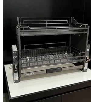 2-Tier Pull-Down Kitchen Cabinet Dish Rack / Elevator Storage Basket
