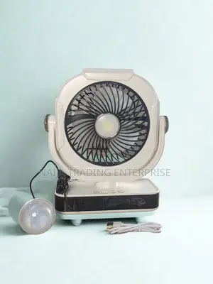 Table Top Rotating Fan With LED Lights and Light Bulb- WHITE