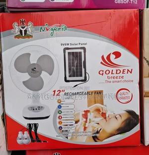 Golden Breeze 12" Rechargeable Table Fan With Solar Panel.