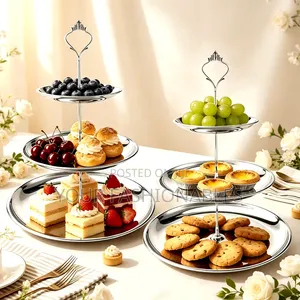 3 Tier Stainless Steel Cake, Dessert and Fruits Stand ( Silver)