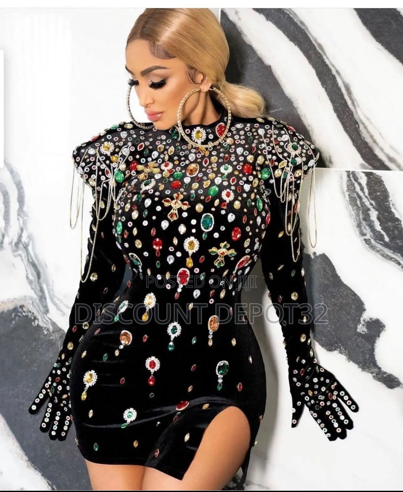 Black Multi Gemstone Glove Dress