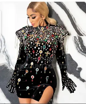 Black Multi Gemstone Glove Dress