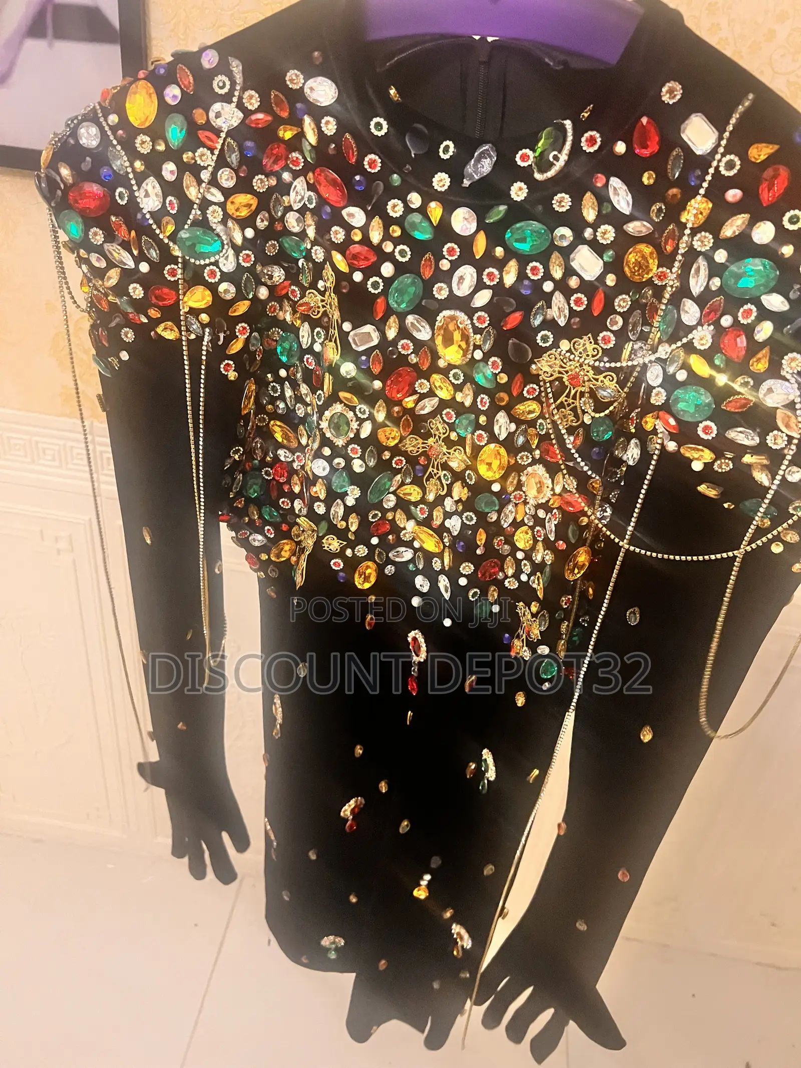 Black Multi Gemstone Glove Dress