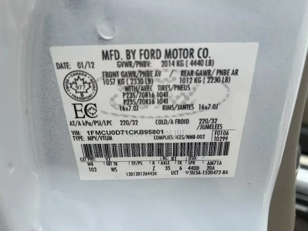Ford Escape XLS 2012 White