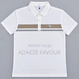Men’s White Color-Block Polo Shirt With Taupe and Grey Stripes