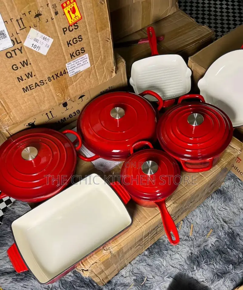 13pcs Enamel Cast Iron With Dutch Oven Cookware Set & 2 Silicon Spoons