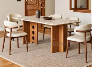 6-Seater Scandinavian Wooden Marble Dining Set