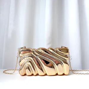 Gold Wavy Acrylic Box Clutch Purse