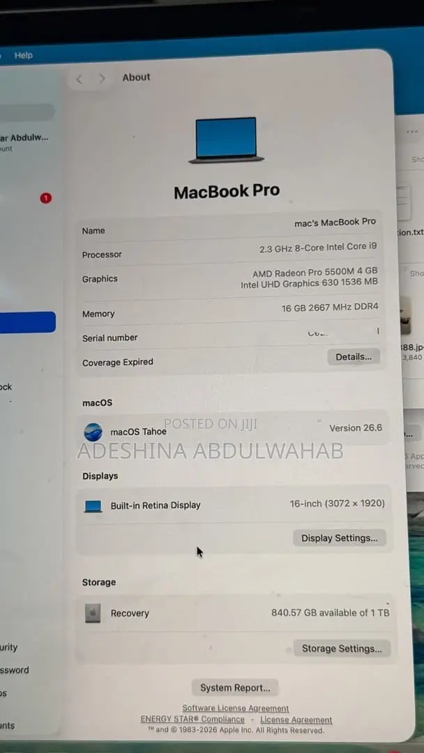 Laptop Apple MacBook Pro 2019 32GB Intel Core i9 SSD 1T