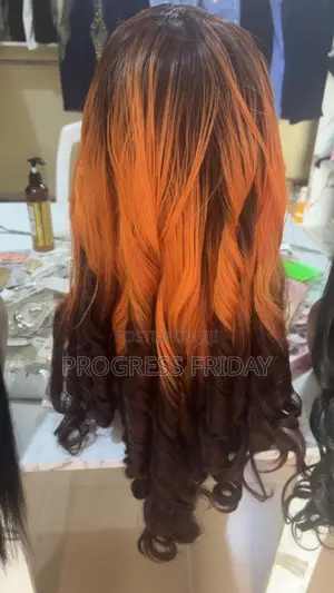 Ombre Orange Ginger Bouncy Wig - 22 Inches - Human Hair Blend