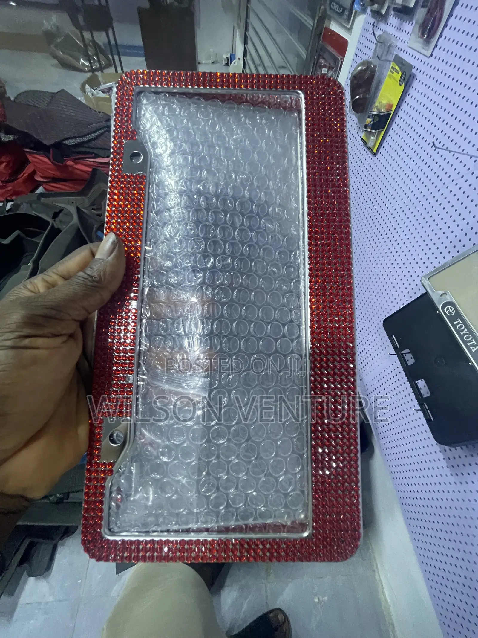 Red With Stone Universal Plate Number Frame