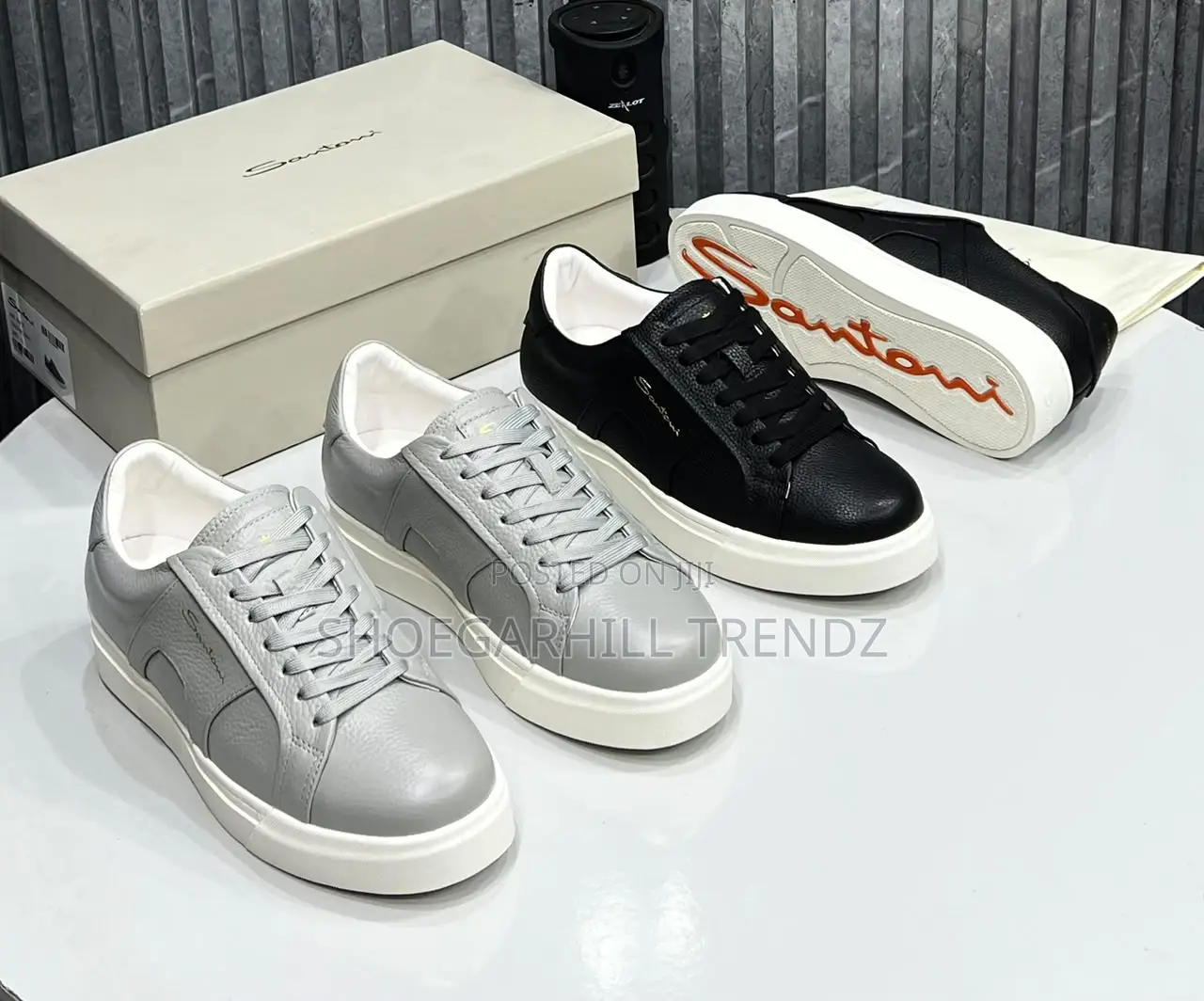 Men Santoni Leather Sneakers